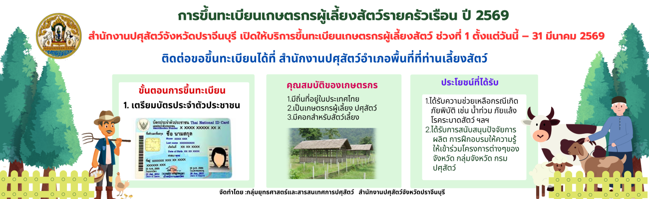 การขึ้นทะเบียนเกษตรกรผู้เลี้ยงสัตว์รายครัวเรือน ปี 2569