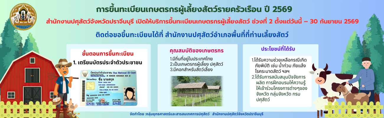 การขึ้นทะเบียนเกษตรกรผู้เลี้ยงสัตว์รายครัวเรือน ปี 2569 ช่วงที่ 2