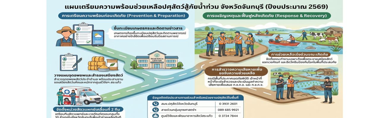 แผนเตรียมความช่วยเหลือปศุสัตว์สู้ภัยน้ำท่วม จังหวัดจันทบุรี 2569